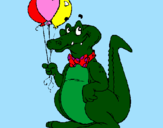 Desenho Crocodilo com balões pintado por maria eduarda
