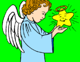 Desenho Anjo e estrela pintado por maria