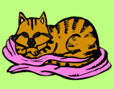 Desenho Gato na sua cama pintado por maria fer