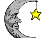 Desenho Lua e estrela pintado por Oi