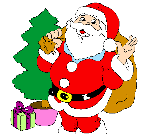 Desenho Santa Claus e uma árvore de natal pintado por Camila