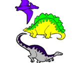 Desenho Três classes de dinossauros pintado por caue