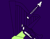 Desenho Harpa, flauta e trompeta pintado por angel