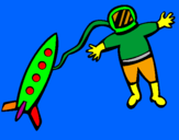 Desenho Foguete e astronauta pintado por joão ricardo c f