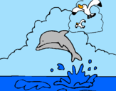 Desenho Golfinho e gaviota pintado por EVERSON FERREIRA