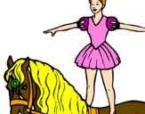 Desenho Trapezista em cima do cavalo pintado por julia  gabriela