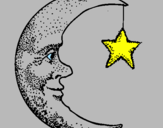 Desenho Lua e estrela pintado por Bruno