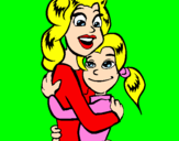 Desenho Mãe e filha abraçaram pintado por maria fer