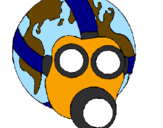 Desenho Terra com máscara de gás pintado por isabelle