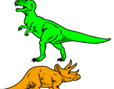 Desenho Tricerátopo e tiranossauro rex pintado por catarina