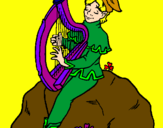 Desenho Duende a tocar harpa pintado por NATHÁLIA