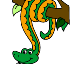 Desenho Serpente pendurada numa árvore pintado por cobra