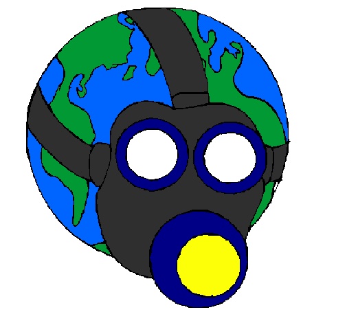 Desenho Terra com máscara de gás pintado por tera poluida