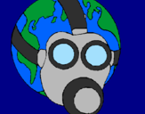 Desenho Terra com máscara de gás pintado por rtu