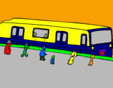 Desenho Passageiros à espera do comboio pintado por metro