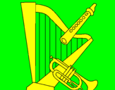 Desenho Harpa, flauta e trompeta pintado por anliz
