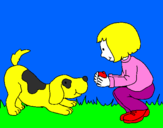 Desenho Menina e cão a brincar pintado por waleria