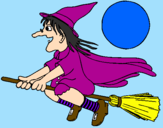 Desenho Bruxa em vassoura voadora pintado por meire