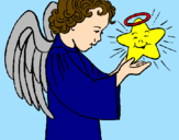 Desenho Anjo e estrela pintado por clara