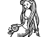 Desenho Sereia com caramujo pintado por iara