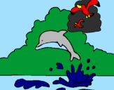 Desenho Golfinho e gaviota pintado por diego