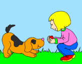 Desenho Menina e cão a brincar pintado por rita silveiro