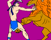 Desenho Gladiador contra leão pintado por nicolly