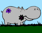 Desenho Hipopótamo com flores pintado por Tati