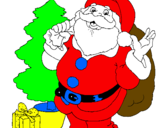 Desenho Santa Claus e uma árvore de natal pintado por Bruno