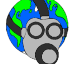 Desenho Terra com máscara de gás pintado por MATHEUS