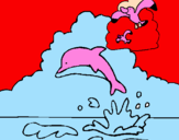 Desenho Golfinho e gaviota pintado por gabi