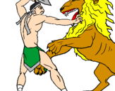 Desenho Gladiador contra leão pintado por Roger