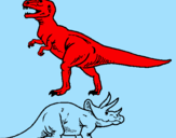 Desenho Tricerátopo e tiranossauro rex pintado por mateus