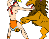 Desenho Gladiador contra leão pintado por Rytha