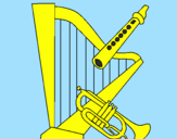 Desenho Harpa, flauta e trompeta pintado por giovanna m.