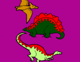 Desenho Três classes de dinossauros pintado por maria fer