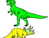 Desenho Tricerátopo e tiranossauro rex pintado por Carolina