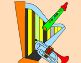 Desenho Harpa, flauta e trompeta pintado por LUIS