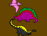 Desenho Três classes de dinossauros pintado por joao victor