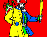 Desenho Pirata com um papagaio pintado por caio