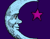 Desenho Lua e estrela pintado por Natália