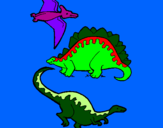 Desenho Três classes de dinossauros pintado por adriandartyet-agiue ra .