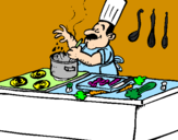 Desenho Cozinheiro na cozinha pintado por gabriel  adora  colorir