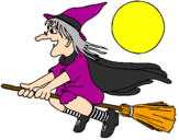 Desenho Bruxa em vassoura voadora pintado por emilia