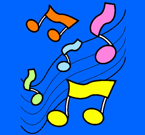 Desenho Notas na escala musical pintado por nota musical colorida