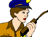 Desenho Polícia com um walkie pintado por Vic Borges