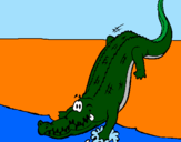 Desenho Crocodilo a entrar na água pintado por João Vitor