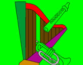 Desenho Harpa, flauta e trompeta pintado por pedro 