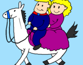 Desenho Príncipes a cavalo pintado por maria e vitoria