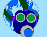 Desenho Terra com máscara de gás pintado por rafael